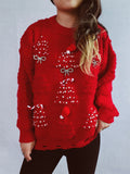 Christmas 3D Handmade Pearl Decorated Flocked Sweater