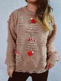 Christmas 3D Handmade Pearl Decorated Flocked Sweater