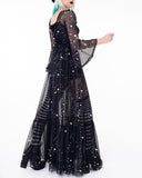 Fantasy Starry Sky Print Chiffon Lace Dress