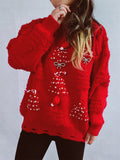 Christmas 3D Handmade Pearl Decorated Flocked Sweater