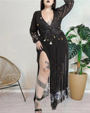 Shining Star and Dreamy Meteor Shower Print Chiffon  Plus Size Dress