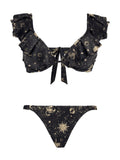 Mysterious Gold Constellation Pattern Print Lace Bikini Set