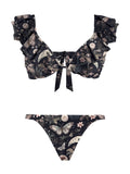 Mysterious Crescent Moon and Colorful Butterfly Print Bikini Set