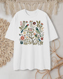 Fun Folk Art Bird And Flower Art Print T-Shirt