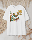 Fun Folk Art Bird And Flower Art T-shirt