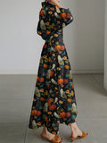 Halloween Pumpkin Elf and Ghost Print Long Waist Dress