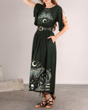 Lively Butterfly Fairy and Skull Print Green Waist Dress