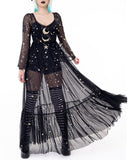 Fantasy Starry Sky Print Chiffon Lace Dress