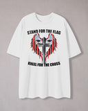 "Stand For The Fiag Kineel For The Cross" Graphic Print T-shirt