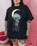 Magical Moon Jellyfish Pattern Print Casual  Plus Size T-shirt