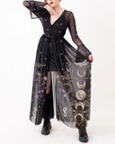 Secret Garden Moon Goddess And Bat King Starry Sky Print Chiffon Dress