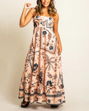 Casual Tropical Magic Garden Print  Waist  Sun Dress