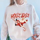 "Holly Jolly" Christmas Print Crew Neck Sweatshirt