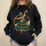 Dancing Christmas Tree Snowman Pumpkin Print Crew Neck Sweatshirt