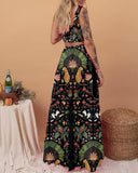 Mystical Tropical Fern and Leopard Print Suspender Two-Piece Set Skirt