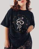 Mystical Two-Headed Snake And Fern Print Casual  Plus Size T-shirt