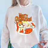 Christmas Santa Claus Cute Elk Print Crew Neck Sweatshirt