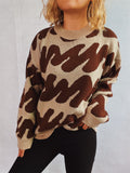 European and American Style Round Neck Knitted Wavy Pattern Sweater