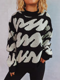 European and American Style Round Neck Knitted Wavy Pattern Sweater