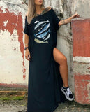 Save The Oceans Whale Print Casual Slit Dress