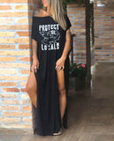 "Protect Locals" Save The Sharks Print  Casual Slit Dress