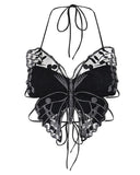 Design Sense Street Trendy Dark Butterfly Lace Strap Top