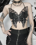 Design Sense Street Trendy Dark Butterfly Lace Strap Top