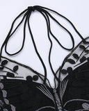 Design Sense Street Trendy Dark Butterfly Lace Strap Top