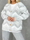 Women's Water Ripple Contrast Color Single Breasted Cardigan Sweater