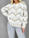 Women's Water Ripple Contrast Color Single Breasted Cardigan Sweater