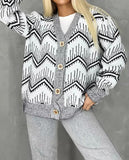 Women's Water Ripple Contrast Color Single Breasted Cardigan Sweater