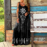 Tribal Retro Viking Birds Ethnic Graphics Maxi Dress