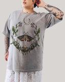 Mysterious Butterflies and Moon Ferns Print  Casual  Plus Size T-shirt