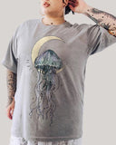 Magical Moon Jellyfish Pattern Print Casual  Plus Size T-shirt