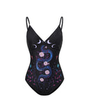 Mystical Snake And Purple Moon Graphic Print V-neck One-piece