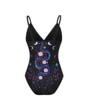 Mystical Snake And Purple Moon Graphic Print V-neck One-piece