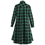 Green Checkered Casual Button-Down Shirt Dress