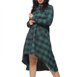 Green Checkered Casual Button-Down Shirt Dress