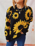 Sunflower Jacquard Round Neck Long Sleeve Knitted Pullover Sweater