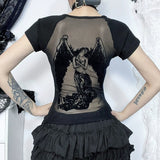 Desperate Angel Print Dark Witch Style Hollow Back T-shirt