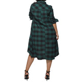 Green Checkered Casual Button-Down Shirt Dress