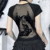 Desperate Angel Print Dark Witch Style Hollow Back T-shirt