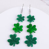 Acrylic lucky glitter shamrock clover creative earrings