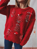 Christmas Hat & Cane 3D Pattern Jacquard Pullover Sweater