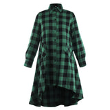 Green Checkered Casual Button-Down Shirt Dress