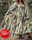 Psychedelic Forest Wonderland Leaf Print Long Sleeve Waist Dress