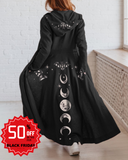 Moon Phase Starry Bat Printed Hoodie Cardigan Dress