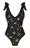 Mysterious Golden Constellation Pattern Printed One Piece & Sarong