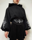 Bat Demon Wings Crescent Moon Printed Corset Waist Hoodie Pullover