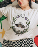 Mysterious Butterflies and Moon Ferns Print  Casual  Plus Size T-shirt